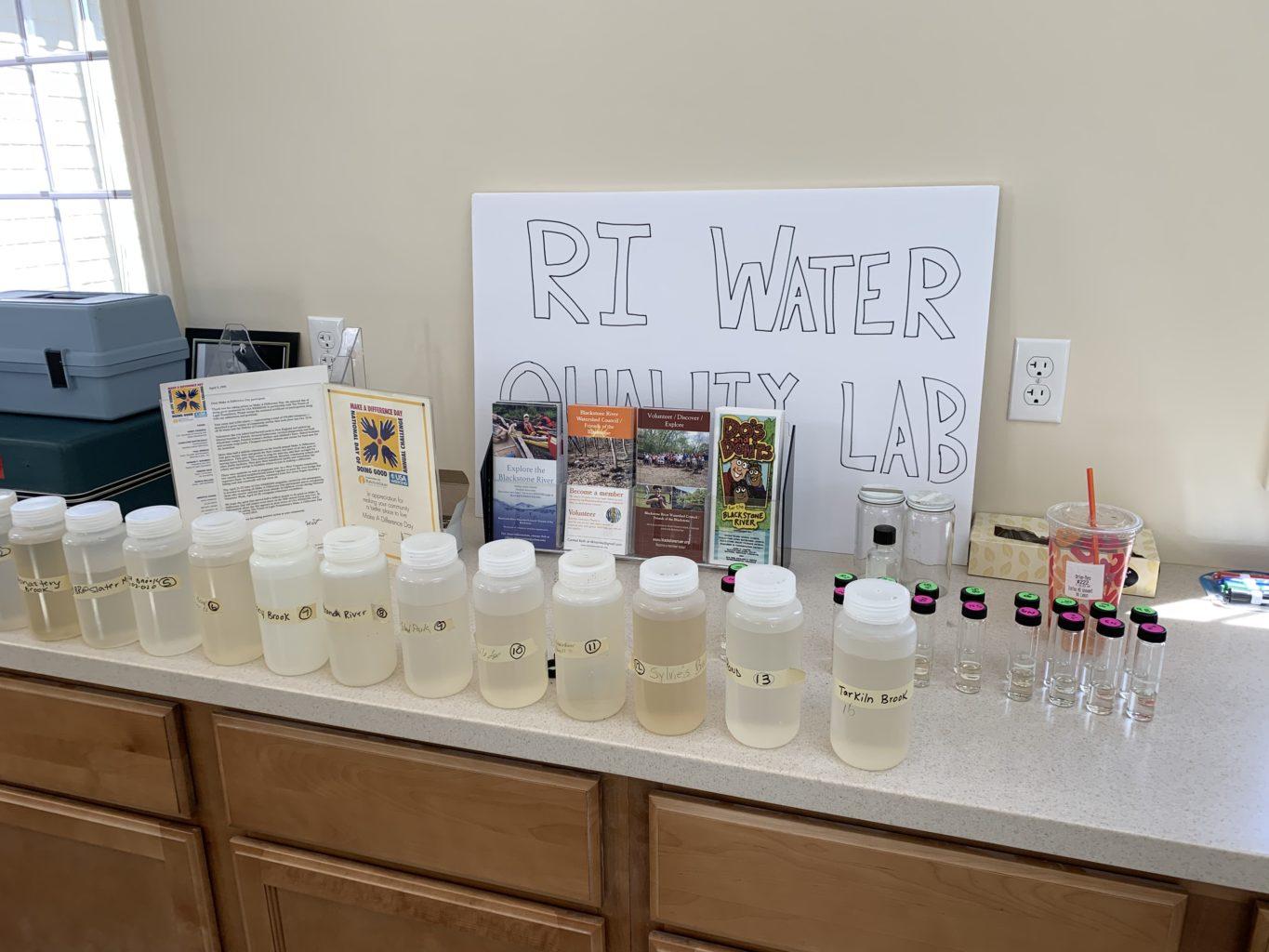 Samples of water for the Water Quality Monitoring at The Blackstone River Watershed Council headquarters